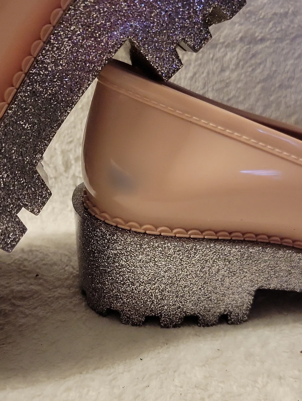 Melissa Blush And Silver Glitter Platform Royal Loafers Size 7
